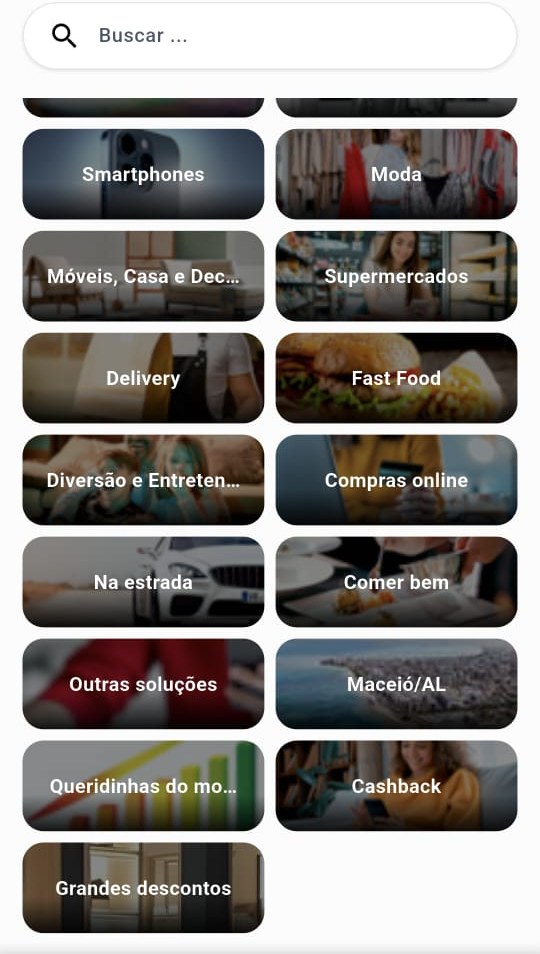 Busca de categorias no app PrevidaMais